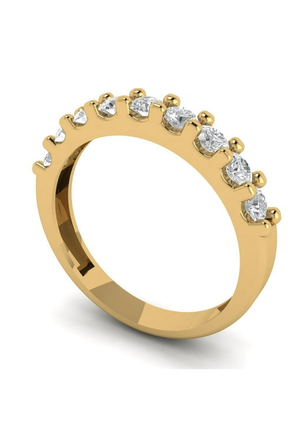 14K Yellow Solid Gold Custom Laser Engraved Women's Solid Gold Ring Stackable Statement Band With Round Cut 0.63TCW