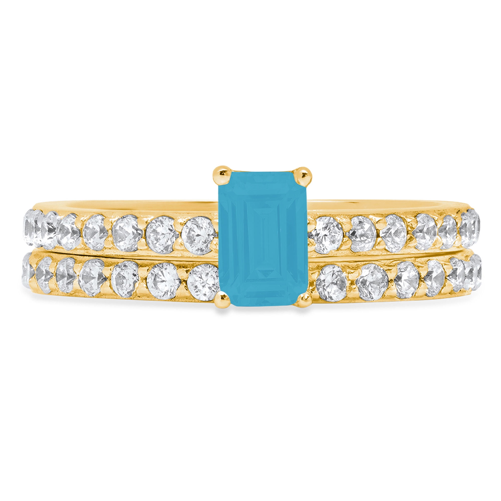 Clara Pucci 14K Yellow Gold Emerald Cut 0.5Ct Simulated Turquoise ...