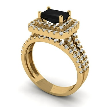 Clara Pucci 14K Yellow Gold Emerald Cut 1Ct Natural Onyx Engagement Ring + Matching Band - Luxury Box Included