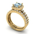 thumbnail image 1 of Clara Pucci 14K Yellow Gold Princess Cut 0.75Ct Natural Swiss Blue Topaz Engagement Ring + Matching Band - Luxury Box Included, 1 of 7