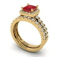 thumbnail image 1 of Clara Pucci 14K Yellow Gold Princess Cut 0.75Ct Simulated Ruby Engagement Ring + Matching Band - Luxury Box Included, 1 of 7