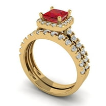 Clara Pucci 14K Yellow Gold Princess Cut 0.75Ct Simulated Tourmaline Engagement Ring   Matching Band - Luxury Box Included