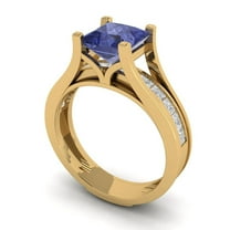 Clara Pucci 14K Yellow Gold Princess Cut 1.5Ct Simulated Tanzanite Engagement Ring   Matching Band - Luxury Box Included