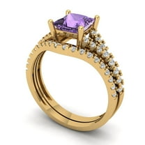Clara Pucci 14K Yellow Gold Princess Cut 1Ct Simulated Alexandrite Engagement Ring   Matching Band - Luxury Box Included