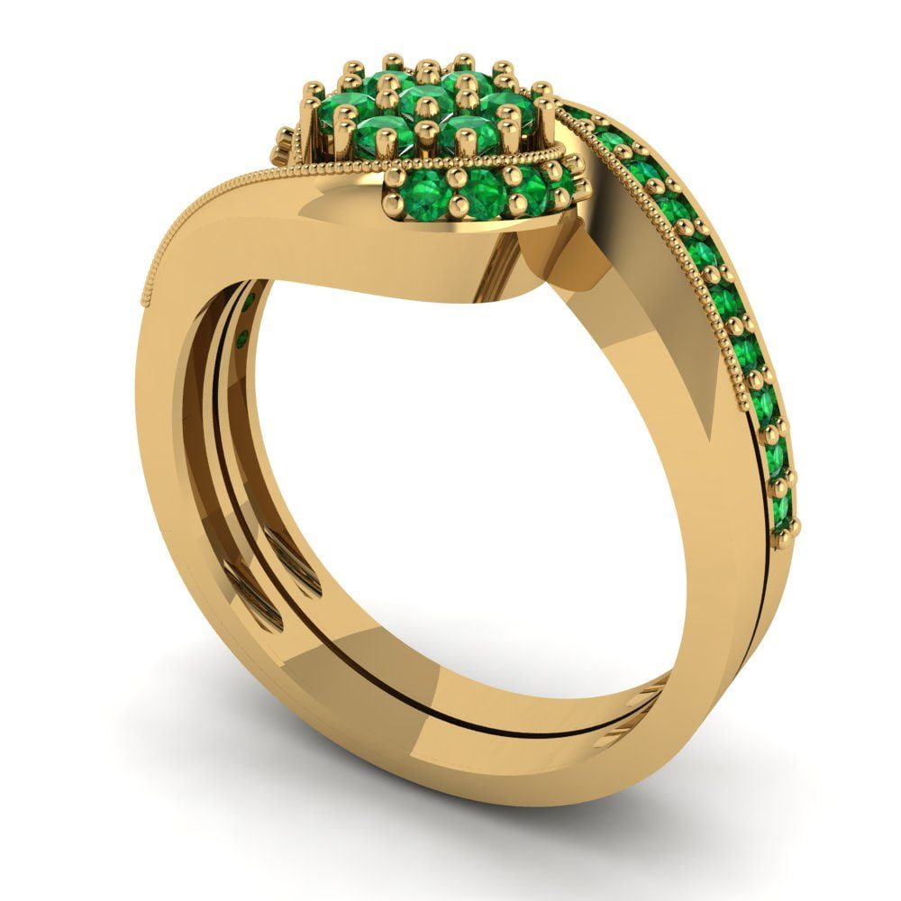 Clara Pucci 14K Yellow Gold Round Cut 0.025Ct Simulated Emerald