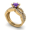 thumbnail image 1 of Clara Pucci 14K Yellow Gold Round Cut 1Ct Natural Amethyst Engagement Ring + Matching Band - Luxury Box Included, 1 of 7