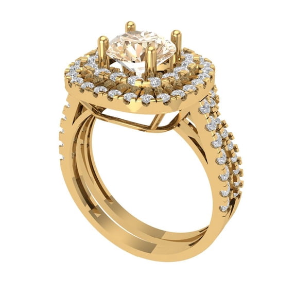 Clara Pucci 14K Yellow Gold Round Cut 1Ct Natural Morganite Engagement Ring + Matching Band - Luxury Box Included