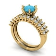 thumbnail image 1 of Clara Pucci 14K Yellow Gold Round Cut 1Ct Simulated Turquoise Engagement Ring + Matching Band - Luxury Box Included, 1 of 7