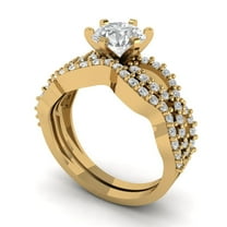 Clara Pucci 14K Yellow Gold Round Cut 1Ct Synthetic Moissanite Engagement Ring Matching Band - Luxury Box Included