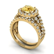 Clara Pucci 14K Yellow Gold Round Cut 1Ct Synthetic Yellow Moissanite Engagement Ring   Matching Band - Luxury Box Included