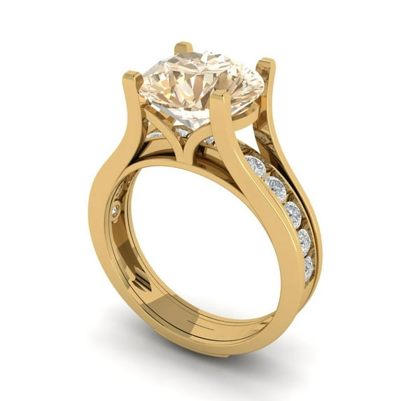 Clara Pucci 14K Yellow Gold Round Cut 3Ct Natural Morganite Engagement Ring + Matching Band - Luxury Box Included