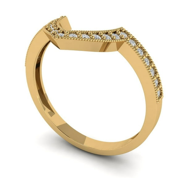 Clara Pucci 14K Yellow Solid Gold Custom Laser Engraved Women's Solid Gold Ring Stackable Statement Band With Round Cut 0.1875TCW