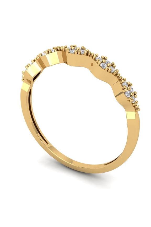 14K Yellow Solid Gold Custom Laser Engraved Women's Solid Gold Ring Stackable Statement Band With Round Cut 0.1TCW