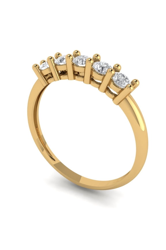 14K Yellow Solid Gold Custom Laser Engraved Women's Solid Gold Ring Stackable Statement Band With Round Cut 0.35TCW