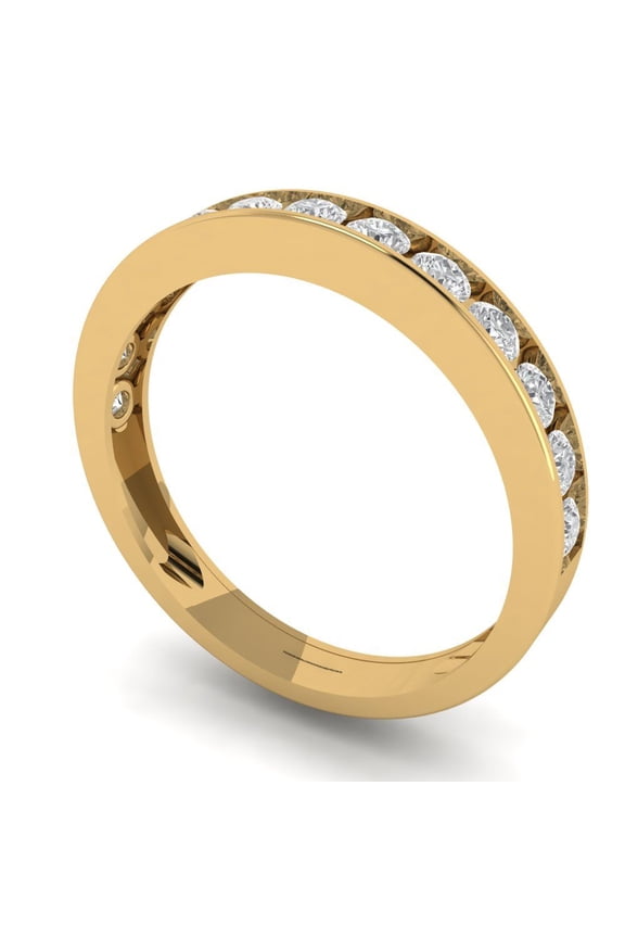 14K Yellow Solid Gold Custom Laser Engraved Women's Solid Gold Ring Stackable Statement Band With Round Cut 0.39TCW