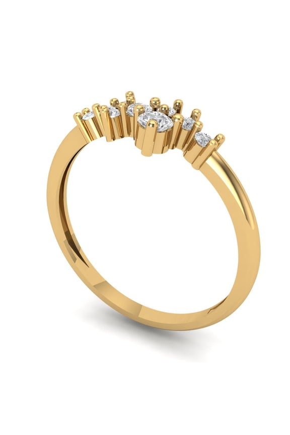 14K Yellow Solid Gold Custom Laser Engraved Women's Solid Gold Ring Statement Band With Round Cut 0.17TCW