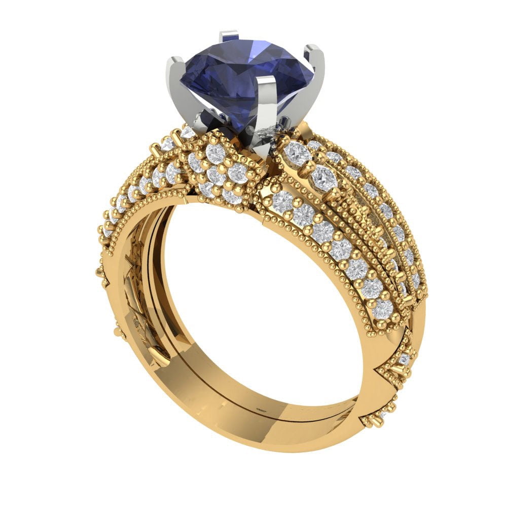Clara Pucci 14K Yellow/White Gold 2.095 Simulated Blue Sapphire