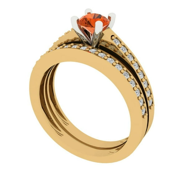 Clara Pucci 14K Yellow/White Gold Round Cut 0.5Ct Simulated Red Diamond Engagement Ring + Matching Band - Luxury Box Included