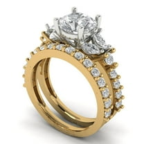 Clara Pucci 14K Yellow/White Gold Round Cut 1.5Ct Simulated Clear Diamond Engagement Ring   Matching Band - Luxury Box Included