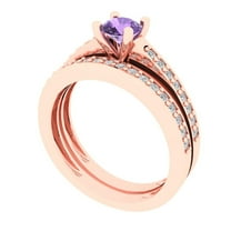 Clara Pucci 18K Rose Gold 0.86 Simulated Alexandrite Engraveable Engagement Ring Wedding Band Set
