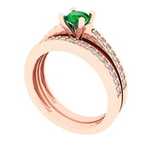 Clara Pucci 18K Rose Gold 0.86 Simulated Emerald Engraveable Engagement Ring   Wedding Band Set