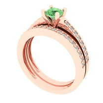 Clara Pucci 18K Rose Gold 0.86 Simulated Green Diamond Engraveable Engagement Ring Wedding Band Set