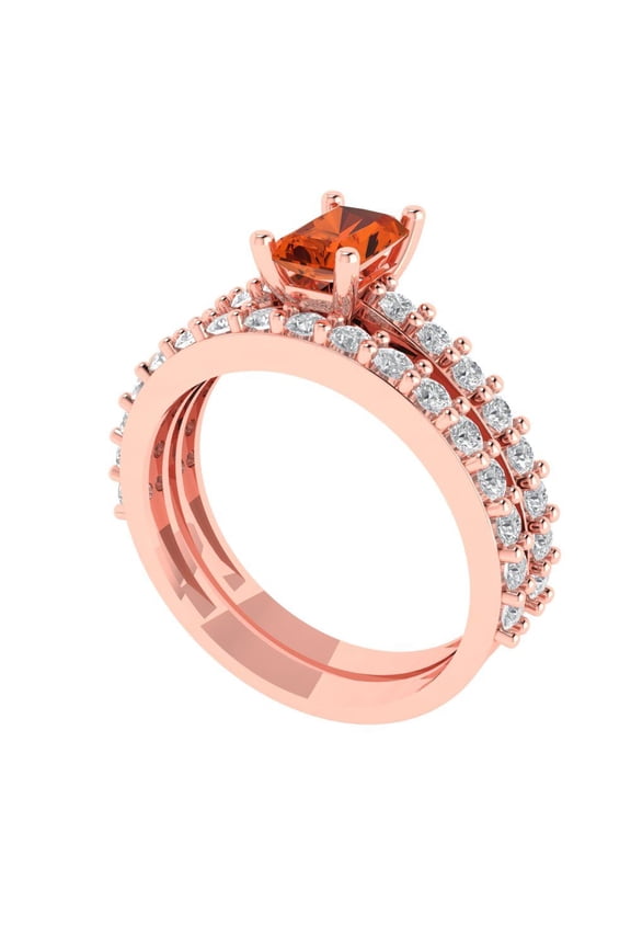 18K Rose Gold 1.325 Simulated Red Diamond Engraveable Engagement Ring + Wedding Band Set