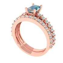 Clara Pucci 18K Rose Gold 1.325 Synthetic Blue Moissanite Engraveable Engagement Ring   Wedding Band Set
