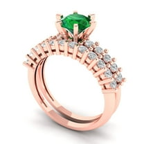 Clara Pucci 18K Rose Gold 1.66 Simulated Emerald Engraveable Engagement Ring   Wedding Band Set
