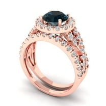 Clara Pucci 18K Rose Gold 1.795 Natural London Blue Topaz Engraveable Engagement Ring Wedding Band Set