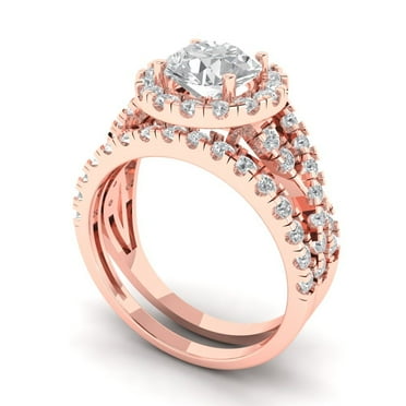 Clara Pucci 18K Rose Gold 1.795 Synthetic Moissanite Engraveable Engagement Ring + Wedding Band Set