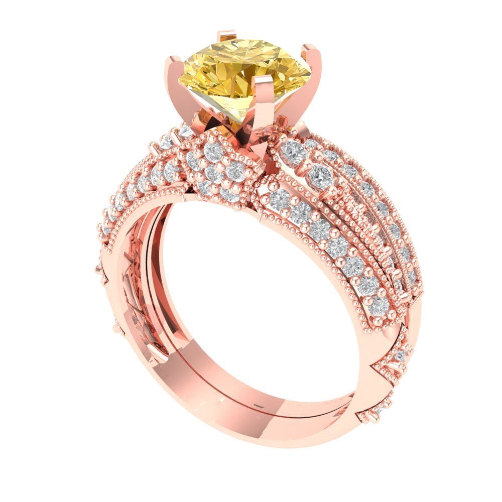 Clara Pucci 18K Rose Gold 2.095 Natural Citrine Engraveable Engagement