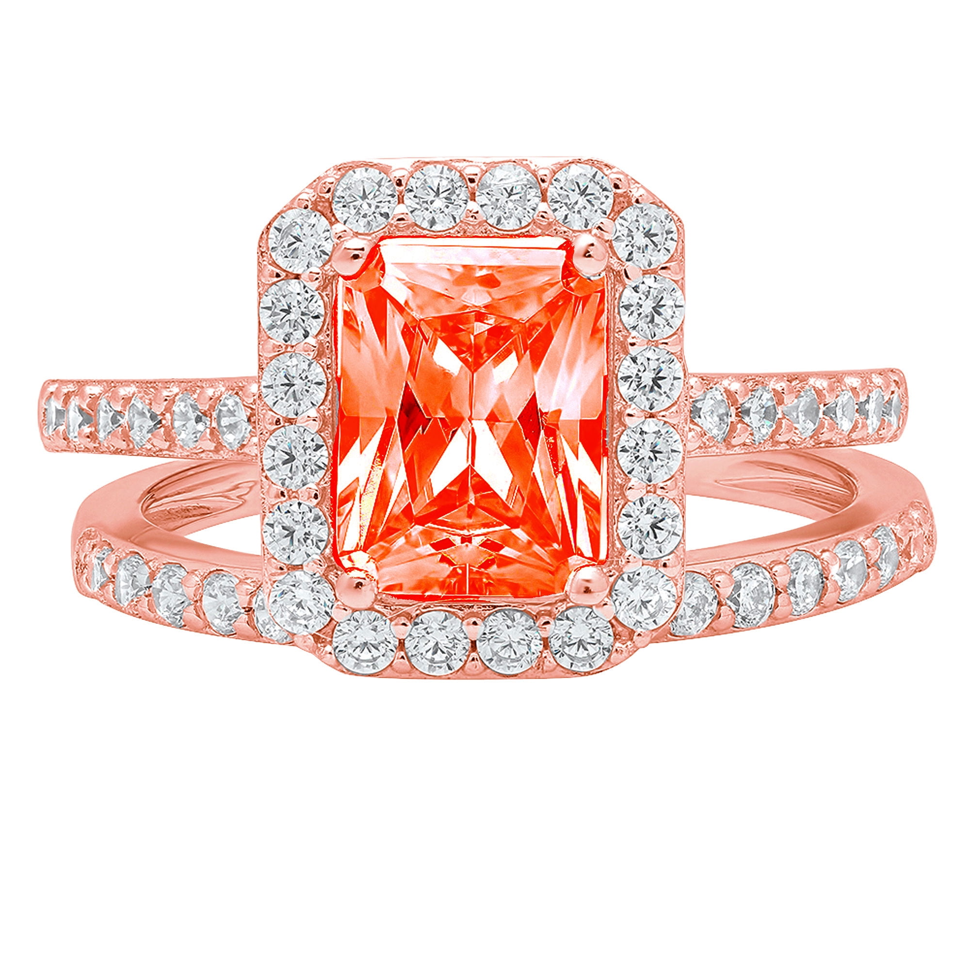 Clara Pucci 18K Rose Gold 2.16 Simulated Red Diamond Engraveable Engagement Ring + Wedding Band