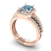 Clara Pucci 18K Rose Gold 2.16 Synthetic Blue Moissanite Engraveable Engagement Ring Wedding Band Set