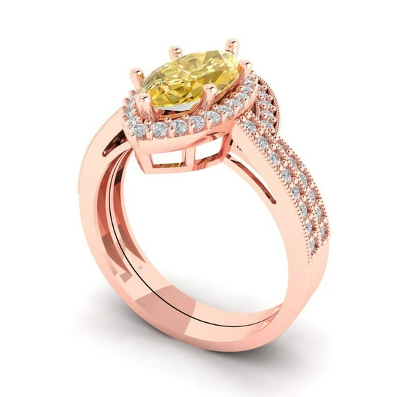 Clara Pucci 18K Rose Gold 2.4875 Natural Citrine Engraveable Engagement Ring + Wedding Band Set