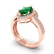 Clara Pucci 18K Rose Gold 2.4875 Simulated Emerald Engraveable Engagement Ring   Wedding Band Set