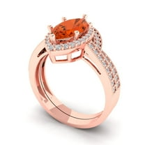Clara Pucci 18K Rose Gold 2.4875 Simulated Red Diamond Engraveable Engagement Ring   Wedding Band Set