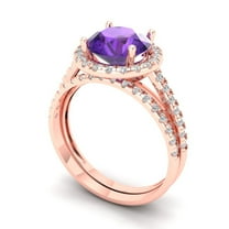 Clara Pucci 18K Rose Gold 2.52 Natural Amethyst Engraveable Engagement Ring   Wedding Band Set