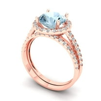 Clara Pucci 18K Rose Gold 2.52 Natural Sky Blue Topaz Engraveable Engagement Ring   Wedding Band Set