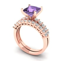 Clara Pucci 18K Rose Gold 2.63 Simulated Alexandrite Engraveable Engagement Ring   Wedding Band Set