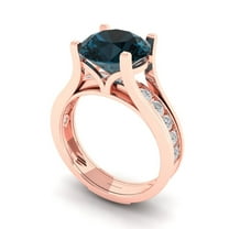 Clara Pucci 18K Rose Gold 3.39 Natural London Blue Topaz Engraveable Engagement Ring   Wedding Band Set