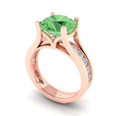 Clara Pucci 18K Rose Gold 3.39 Simulated Green Diamond Engraveable Engagement Ring + Wedding Band Set