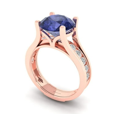 Clara Pucci 18K Rose Gold 3.39 Simulated Tanzanite Engraveable Engagement Ring + Wedding Band Set