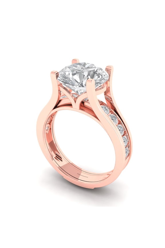 18K Rose Gold 3.39 Synthetic Moissanite Engraveable Engagement Ring + Wedding Band Set
