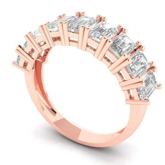 Clara Pucci 18K Rose Solid Gold Custom Laser Engraved Women's Solid Gold Ring Eternity Statement Band With Emerald Cut 2.61TCW