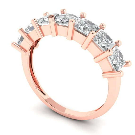 Clara Pucci 18K Rose Solid Gold Custom Laser Engraved Women's Solid Gold Ring Eternity Statement Band With Princess Cut 1.75TCW