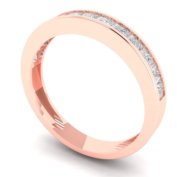 Clara Pucci 18K Rose Solid Gold Custom Laser Engraved Women's Solid Gold Ring Stackable Statement Band With Princess Cut 0.78TCW
