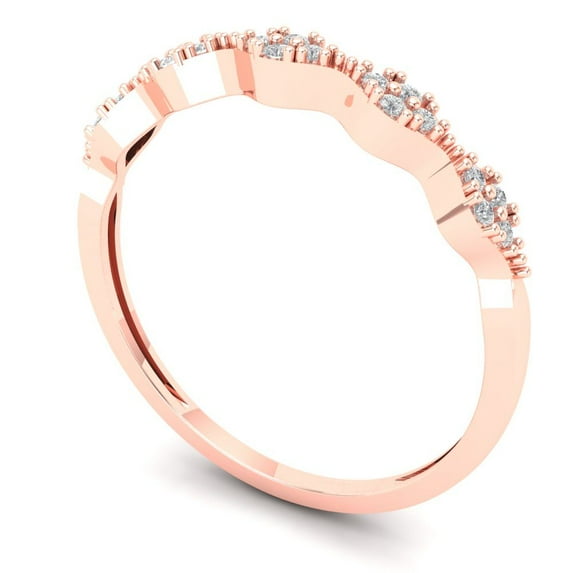 Clara Pucci 18K Rose Solid Gold Custom Laser Engraved Women's Solid Gold Ring Stackable Statement Band With Round Cut 0.1TCW