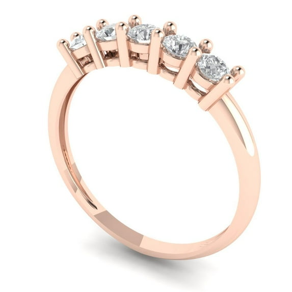 Clara Pucci 18K Rose Solid Gold Custom Laser Engraved Women's Solid Gold Ring Stackable Statement Band With Round Cut 0.35TCW