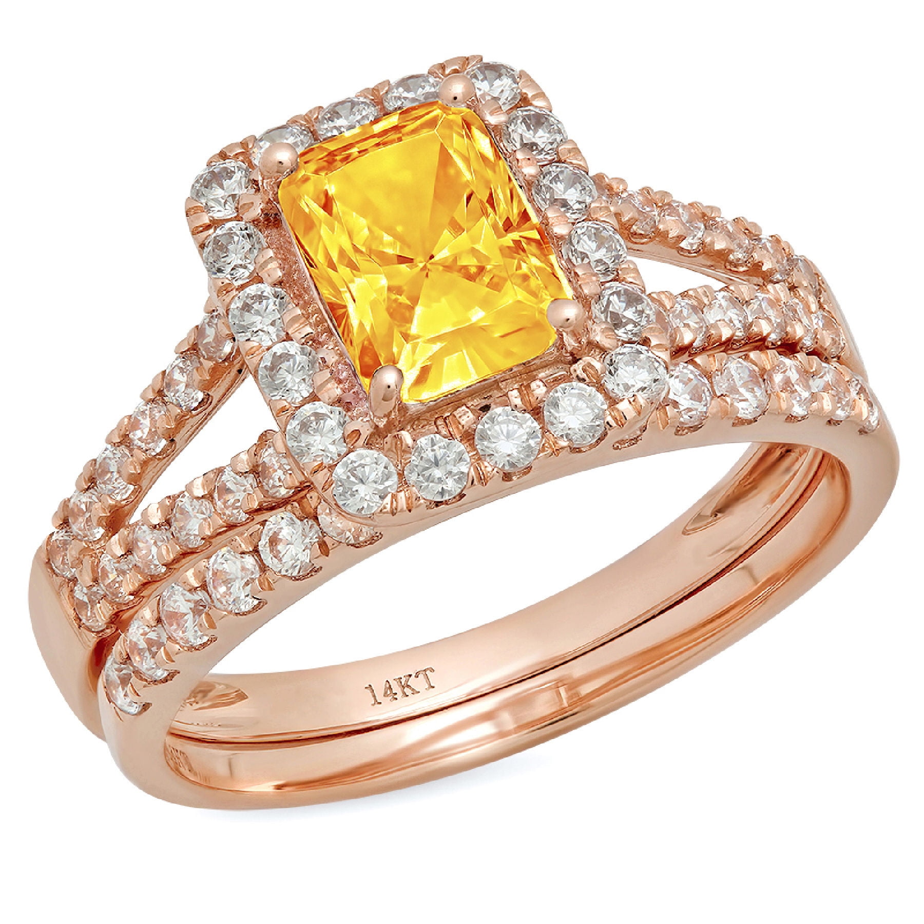 Clara Pucci 18K Rose Gold Emerald Cut 1Ct Natural Citrine Engagement ...